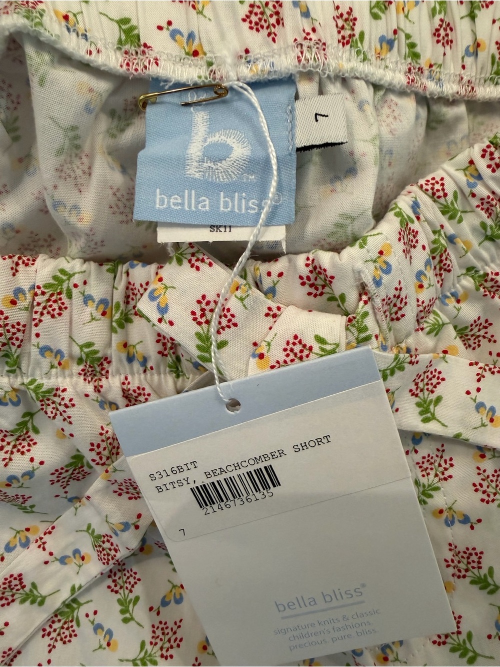 NWT Bella Bliss red Floral Elastic Shorts with bow size 7 - Picture 2 of 3